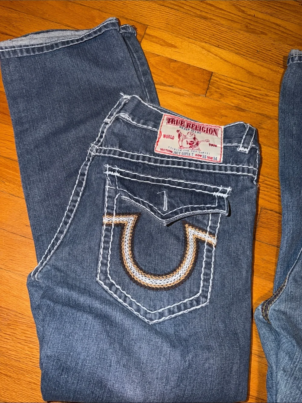 True Religion Men’s Joey Super T and Ricky Big QT Straight Leg Blue Denim Jeans